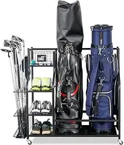 Mythinglogic Golf Storage Garage Organizer,Golf Bag Storage Stand and Other Golfing Equipment Rack & 4 Removable Hooks, Extra Large Design for Golf Clubs Accessories
