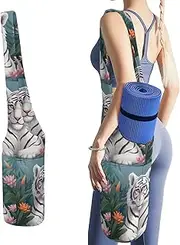 JKLQWH Cute White Tiger Printed Yoga Mat Bag Long Tote with Pockets for Your Yoga Accessories Exercise Yoga Mat Carrier Holder Multi-Functional Storage Bag Holds Most Pilates Mats