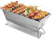 Portable Camping BBQ Grill Unfold and Use No Tools Needed Stainl Steel Folding Ch oal Backpacking Stove with Storage Buckle Sunken Ch oal Trough Silver One Size