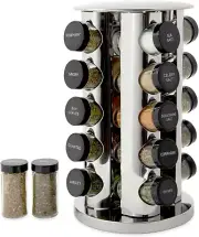 Kamenstein 20 Jar Revolving Countertop Spice Rack with Spices Included, FREE Spi
