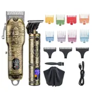 2pcs Barber Shop Hair Cuttting Set Professional Strong Powfer Hair Clippers Salon Engraving Hair Trimmers With Limit Comb