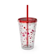 Hearts Tumbler with Color Lid and Straw, 16oz