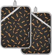 Pot Holder Heat Resistant Happy Halloween Orange Bats Black Potholders with Pocket Hot Pads Oven Mitts 2 Pack
