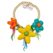 Betsey Johnson Colorful Pop Art Puffy Flower Rhinestone Statement Bib Necklace