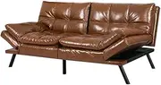 LEVEDE 3 Seater Sofa Bed Convertible, PU Leather Loveseat Sofa Couch, Recliner Sofa Lounge with 3 Adjustable Backrest Positions, Spare Bed for Guest, Load Up to 250kg (180cm, Brown)