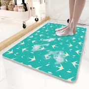 GGP Teal Flying Bird Pattern Pvc Non Slip Bath Mat 50X80Cm Shower Drain Hole Design, Soft & Quick Dry Bathroom Rug