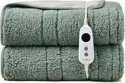 [Dreamaker] Reversible Sherpa & Coral Fleece Electric Heated Throw Blanket 200x180cm Energy Efficient Heating Rug Snuggle Overheat Protection 9 Heat Settings Detachable Controller - Olive & Sage