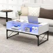 CostwayLED Coffee Table Center Table with Faux Marble and 4 Storage Cubes-White