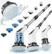 Electric Spin Scrubber, Leebein New Cordless Cleaning Brush with 8 Replaceable Drill Brush Heads, Tub and Floor Tile 360 Power Scrubber Mop with 54 Inch Adjustable Handle for Bathroom Kitchen Car