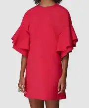 $1490 Carolina Herrera Women's Red Ruffle-Sleeve Wool Mini Shift Dress Size 10