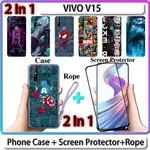 2 合 1 保護殼適用於 VIVO V15 保護殼,帶鋼化玻璃曲面陶瓷屏幕保護膜 LOL 和英雄設計