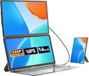 siaviala Portable Monitor, Upgraded 16" FHD 1200P Laptop Screen Extender, Up and Down Adjustable and 360°Rotating Detachable Stand, Travel Monitor for Laptop, Portable Screen for Windows/PC/Mac
