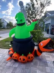 7.5 Ft OOGIE BOOGIE IN CAULDRON W/ ORANGE SNAKE HALLOWEEN Yard Inflatable NEW