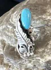 Blue Turquoise Navajo Sterling Silver Ring Native American Size 7 15403