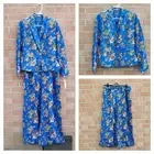 Modcloth Linen Blend Floral Blazer Wide Leg Pant Suit size Medium
