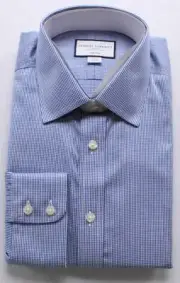 Charles Tyrwhitt Men Classic Fit Non-Iron Puppytooth Shirt TS8 Blue Size 16.5/35