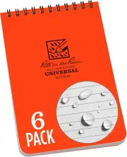Weatherproof Top Spiral Notebook, 4" X 6", Orange Cover, Universal Pattern, 6 Pa