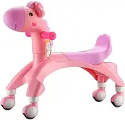 Baby Cartoon Walker Roller Bike Ride The First Baby Walker Exercise Balance Cardan Free Scooter 1-3 Year Old Universal Wheel Swing Car Rideable Toy with Music Gift-Pink