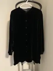 New Eileen Fisher Velvet Mandarin Collar Long Shirt Black Sz 2X