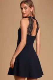 Nwt Lulus Hometown Girl Lace Black Party Beach Mini Open Back Dress Size Small