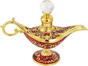 Ornate Pretty Aladdin Genie Lamp Decorative Perfume Bottle Empty, Egyptian Antique Crystal Decorative Oil Bottles (White 15ml) (Red)