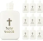 ISKYBOB 10 Pieces Refillable Holy Water Bottles 100ml/3.5oz Gold Cross Plastic Holy Water Container with Screw Lid Christian Easter Party Favor Church Supplies