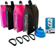 BellFlask - 15 oz. Flask, Patented, Flexible, Metal-Free, Reusuable, Plastic, BPA-Free with Carabiner Clip and Filling Funnel (4, Black and Pink)
