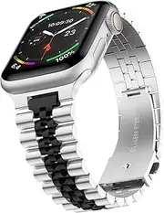 Stainless Steel Link Bracelet Band - The Perth in Silver and Black - Compatible with Apple Watch Size 42mm to 45mm