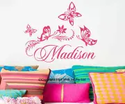 Butterfly Vines Custom Personalised Name Wall Stickers Kid Girls Nursery Decor