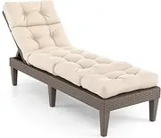 Costway Sunlounger Chair Cushion, High Back Recliner Cushion with 4 Fixing Ties, Thick Padded Reclining Chair Rocking Cushion for Outdoor Indoor (Only Cushion) (1, Beige, 186 x 56 x 11 cm)