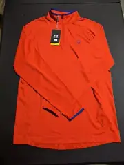 NWT MEN'S UNDER ARMOUR GOLF PULLOVER, SIZE: M, COLOR: RED/NAVY (M3)