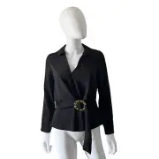 Topshop Buckle Front Tie Crepe Blouse Black Size 2 New