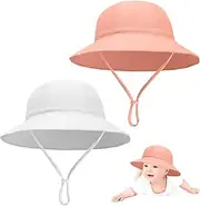 [Risipu] 2 Pcs Baby Sun Hat with Adjustable Chin Strap 100% Cotton Soft Bucket Hat for Newborns 3-12 Months Toddler Fishing Hats for Boys & Girls