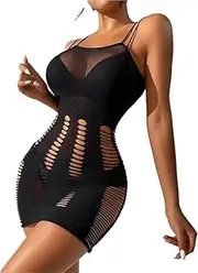 [Generic] Women's Alluring Sexy Fishnet Lingerie Seductive Bodystocking Mesh Bodysuit and Lace Nightwear
