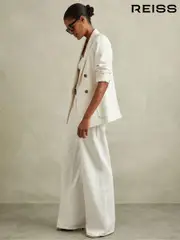 Reiss White Larsson Petite Double Breasted Twill Blazer (678986) | $610