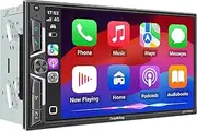 SJoyBring Wireless Double Din Car Stereo with Carplay, Android Auto, QLED Touchscreen, Bluetooth, 4-RCA, 60W*4 High Power, Subwoofer, 7" Car Radio Receiver, Backup Camera