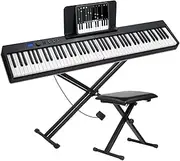 [Provecta] 88 Keys Piano Keyboard,128 Tones Foldable Electronic Keyboard,128 Rhythms Digital Piano with Stool,Piano Seat for Beginner