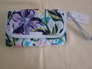 NWT Vera Bradley Light Blue Trim Marian Floral Wristlet Billfold Wallet