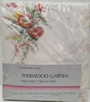 New Sears Sherwood Garden Full Size Fitted Sheet Percale Perma Prest Vtg. 1970s