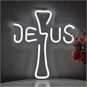 Sign Lamp Cross Jesus Neon Sign LED Light for Church Shop Party Event Wall Decoration Illuminated USB Powered 24.9cm×27.6cm