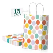 Gift Bags 15 Pcs 5.9X3.1X8.2 Paper Bags with Handles bulk,Party Polka Dot