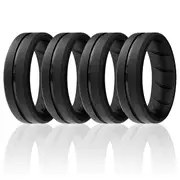 Silicone Wedding BR Middle Line Ring Set - Basic-Black by ROQ for Men - 4 x 11 mm Ring