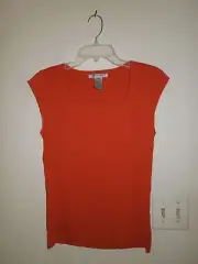 NWT Nine West Tangerine Orange Ribbed Rayon Blend Square Neck Cap Sleeve Top L