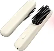 Cordless Hair Straightener Brush, Portable Straightening Brush for Women, Mini Negative Ion Hot Comb for Travel, 30Mins Auto-Off, USB Rechargeable, Fast Heating 3 Temperature Settings