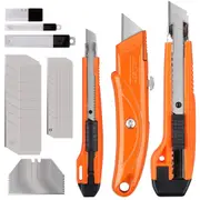3 Pack Retractable Utility Knife Set Box Cutter Razor Knife SK5 Blades