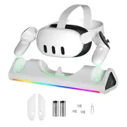 For Quest 3 VR Controllers Charging Dock Stand RGB Light+2x Rechargable Battery