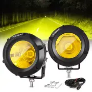 Auxbeam 3.5in 50W Round Led Offroad Light 5000LM Driving Light Pods 3000K Yellow