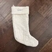 New Pottery Barn Channel Quilted Velvet Christmas Ivory Medium Stocking *Jason