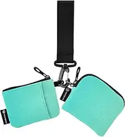 [Caihoyu] Turquoise Gradient Women's Dual Wallets Busniess Card Cases Slim Detachable Wristlet Wallet Key Holder with Zipper Coin Pocket for Men Women 2 Packs, Multicolor, 4.13"(L) x 3.5"(W), Travel Accessory