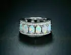 2.50 Ct Oval Cut Simulated Fire Opal Eternity Wedding Ring 14K White Gold Finish